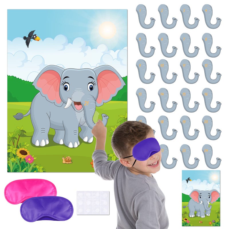 ELECLAND Pin The Nose on The Elephant Party Game for Kids  Birthday Party Decorations  Carnival Circus Party Supplies  Animal Party Decorations - Image 1